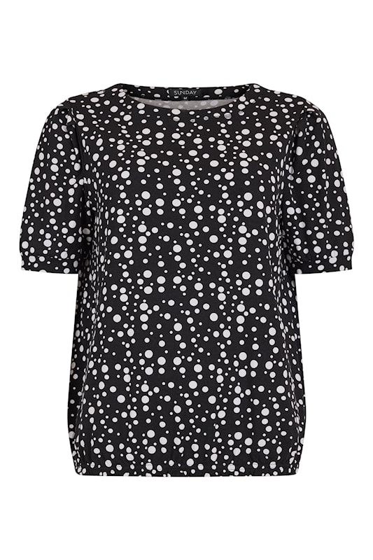 SUNDAY Black Polka Dot Puff Sleeve T-Shirt — Regular Fit | 6235-6558