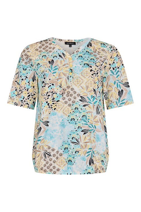 SUNDAY Sunshine Floral Button Detail T-Shirt — Relaxed Fit | 6243-6554