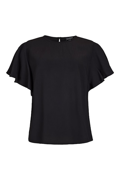 SUNDAY Black Flutter Sleeve Blouse — Flared Fit | 6898-6546