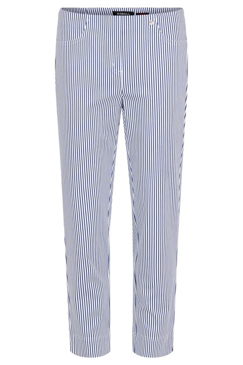 Robell Bella 09 7/8 Trousers Deep Cobalt Blue Stripes 68cm Straight Fit Pull-On 52642-5674