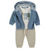 Minibol | 162009-1 Blue Zip Hoodie, Dinosaur T-Shirt and Joggers 3-Piece Set