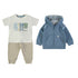Minibol | 162009-1 Blue Zip Hoodie, Dinosaur T-Shirt and Joggers 3-Piece Set
