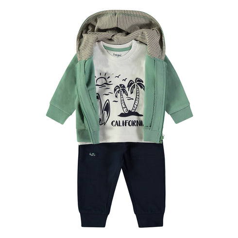 Minibol | 162023-1 Green Sunny Days Hoodie, California T-Shirt and Navy Joggers 3-Piece Set