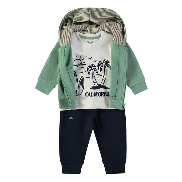 Minibol | 162023-1 Green Sunny Days Hoodie, California T-Shirt and Navy Joggers 3-Piece Set