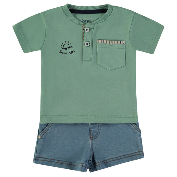 Babybol / Minibol | 162024 Green Sunny Day T-Shirt and Denim Blue Shorts Set