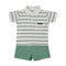 Babybol | 162025 White and Green/Navy Striped Polo Shirt and Green Shorts Set