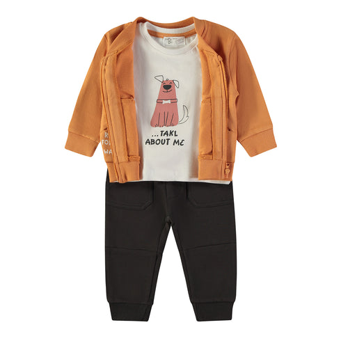 Babybol | 162037 Zip-Up Sweatshirt, Dog Logo T-Shirt and Black Joggers Set