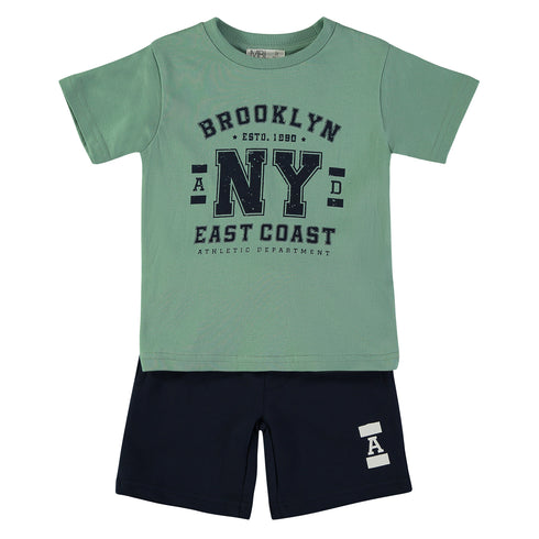 Minibol | 162303 Green NY Brooklyn T-Shirt and Navy Shorts Set