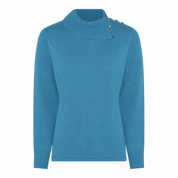 Micha Womens Asymmetric Neck Knit Jumper 166 172 5119 - Mosaic Blue