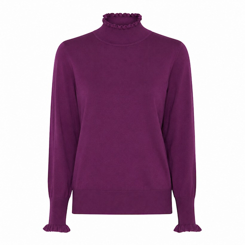 Micha Womens Frill Turtle Neck Knit Jumper 167 142 5385 - Royal Purple