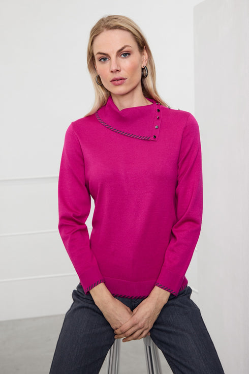 Micha Viscose Poloneck Knit with Edge Detail 179-167