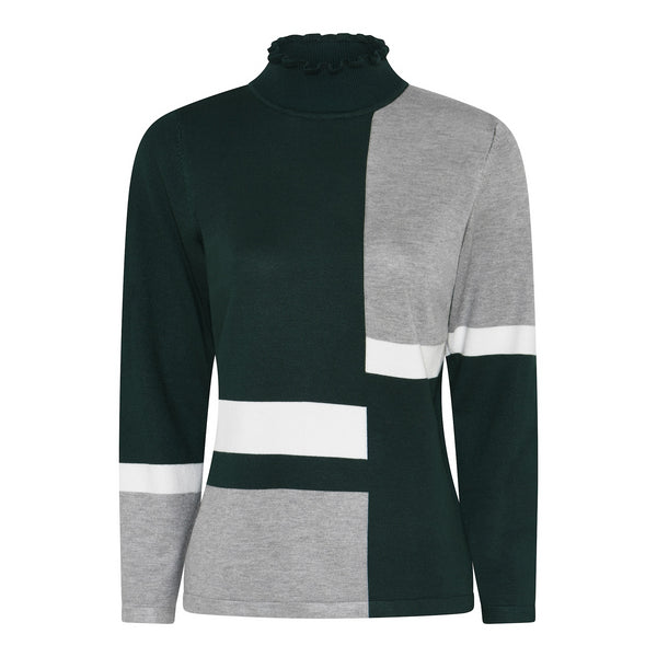 Micha Basic EcoVero Block Knit Poloneck with Ruffle – 179-171