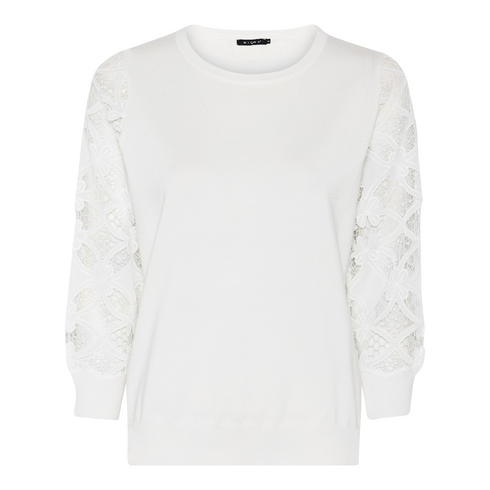 Micha Womens Off White 2 Knit with Fancy Lace Cutout Sleeve Detail 181-140