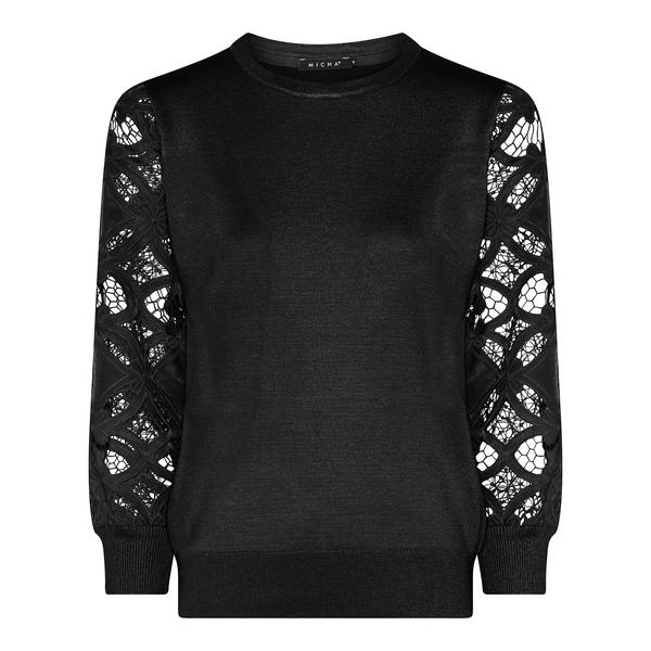 Micha Womens Black Knit with Fancy Lace Cutout Sleeve Detail 181-140