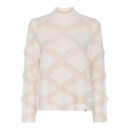 Micha Geometric Diamond Knit Mock-Neck Jumper 182185 62109 - OffWhite/Sand