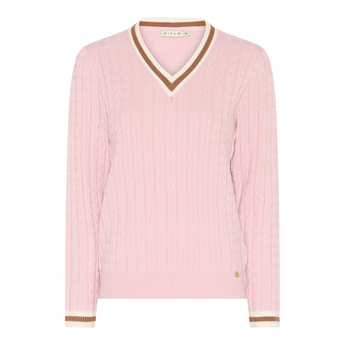 Micha Womens Cable Knit V-Neck Sweater 183107 50975 - Misty Rose