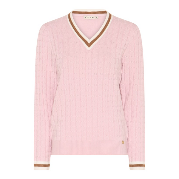 Micha Womens Cable Knit V-Neck Sweater 183107 50975 - Misty Rose