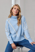 Micha Womens Stripe Poloneck Knit Jumper 183174 38418 - Blue Melange/Off White