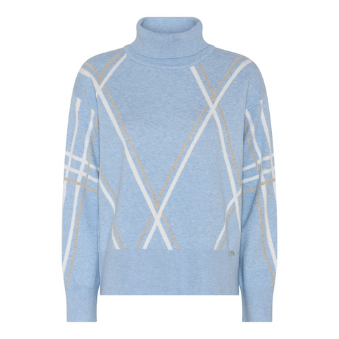 Micha Womens Stripe Poloneck Knit Jumper 183174 38418 - Blue Melange/Off White