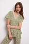 Tinta Coral Women's Tinos Khaki Printed Ruffle Sleeve Blouse