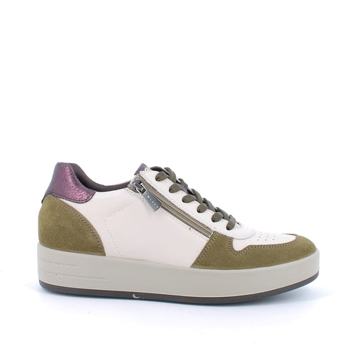 Igi & Co Women's Beige & Green Leather Sneakers - 8668411001