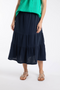Weird Fish Lathika Organic Cotton Tiered Midi Skirt Navy 202758
