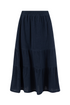 Weird Fish Lathika Organic Cotton Tiered Midi Skirt Navy 202758