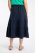 Weird Fish Lathika Organic Cotton Tiered Midi Skirt Navy 202758