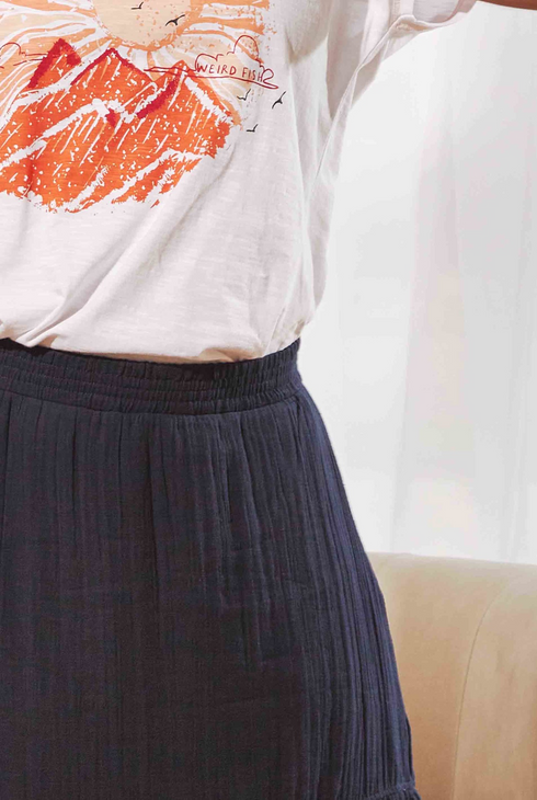 Weird Fish Lathika Organic Cotton Tiered Midi Skirt Navy 202758