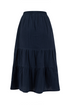 Weird Fish Lathika Organic Cotton Tiered Midi Skirt Navy 202758