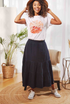 Weird Fish Lathika Organic Cotton Tiered Midi Skirt Navy 202758