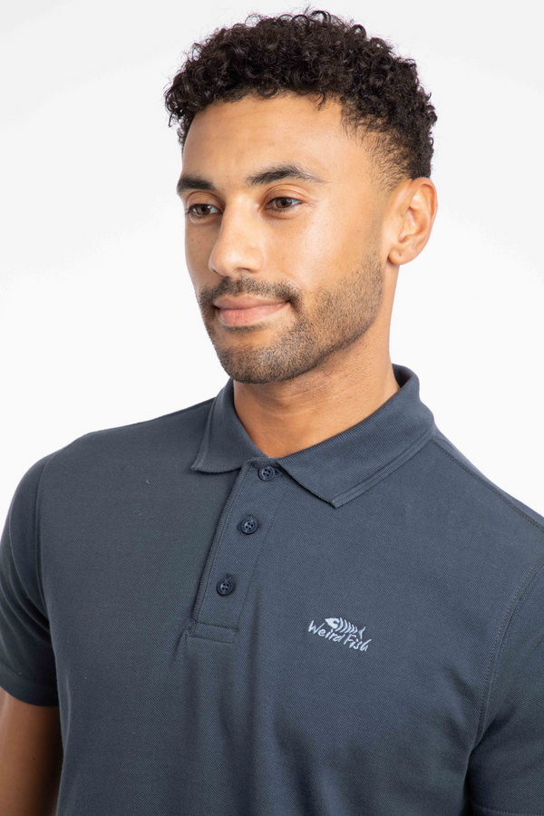 Weird Fish Miles Pique Faded Blue Polo Shirt Organic Cotton 202773