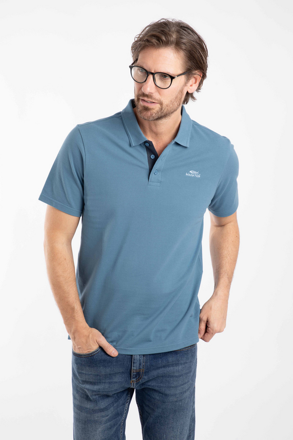 Weird Fish Miles Pique Polo Shirt Faded Blue Organic Cotton 202773