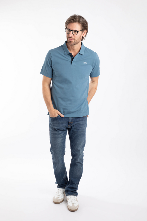 Weird Fish Miles Pique Polo Shirt Faded Blue Organic Cotton 202773