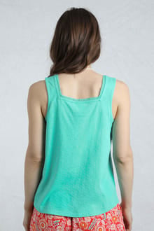 Weird Fish Chelle Organic Cotton Jersey Square Neck Vest Aqua Marine 202881