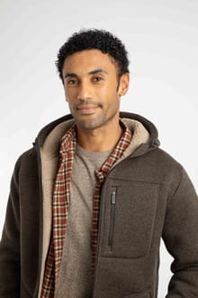 Weird Fish Torpoint Faux Shearling Bonded Full Zip Thermal Fleece Hoodie 203184 ESP - Espresso