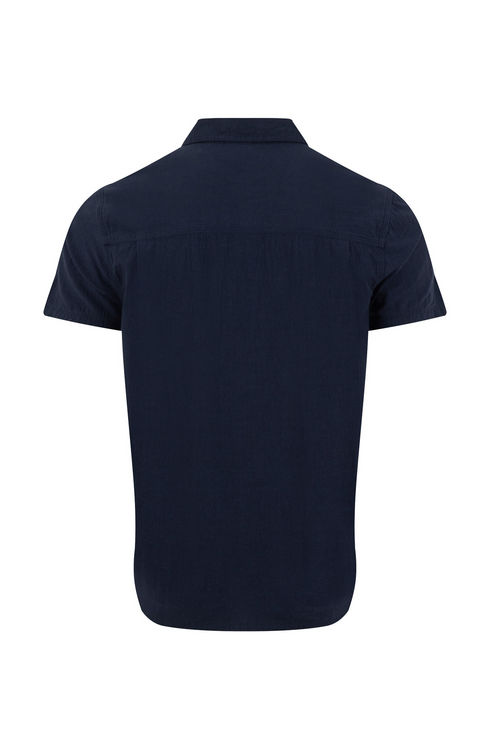Weird Fish Hinton Short Sleeve Navy Textured Crepe Shirt 203370