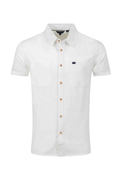Weird Fish Hinton Dusty White Short Sleeve Textured Crepe Shirt 203370