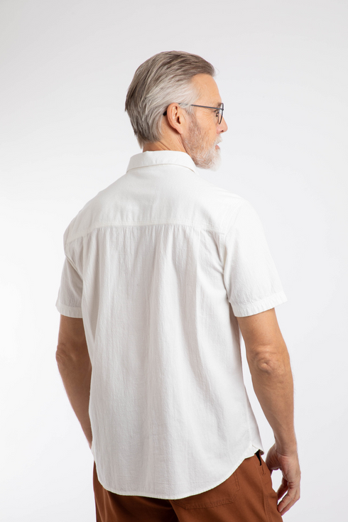 Weird Fish Hinton Dusty White Short Sleeve Textured Crepe Shirt 203370