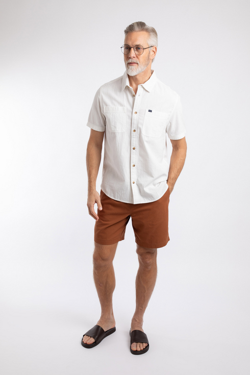 Weird Fish Hinton Dusty White Short Sleeve Textured Crepe Shirt 203370