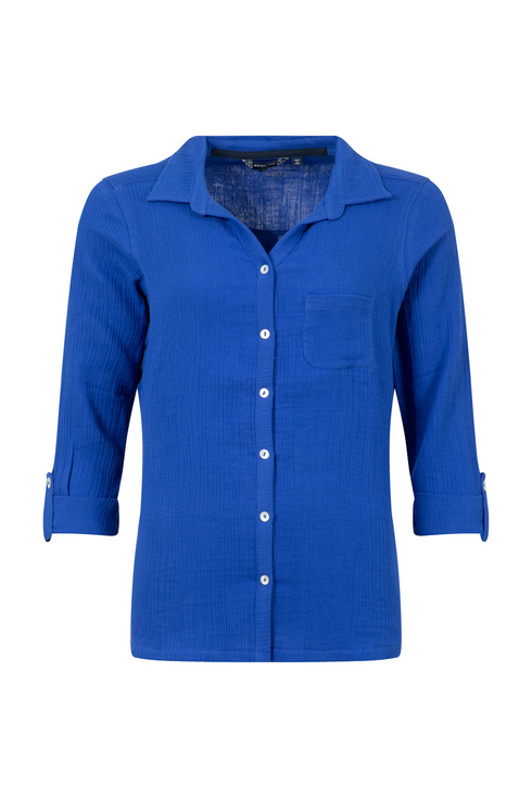 Weird Fish Suria Mazarine Blue Organic Cotton Doublecloth Plain Shirt 203383