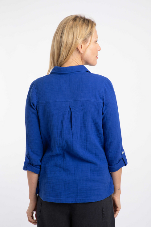 Weird Fish Suria Mazarine Blue Organic Cotton Doublecloth Plain Shirt 203383