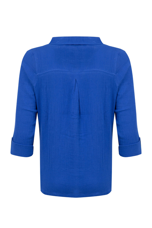 Weird Fish Suria Mazarine Blue Organic Cotton Doublecloth Plain Shirt 203383