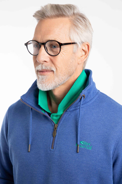 Weird Fish Mazarine Blue Brampton 1/4 Zip Branded Sweatshirt 203659