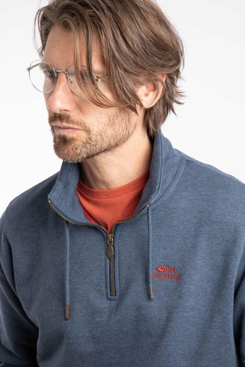 Weird Fish Navy Brampton 1/4 Zip Branded Sweatshirt 203659