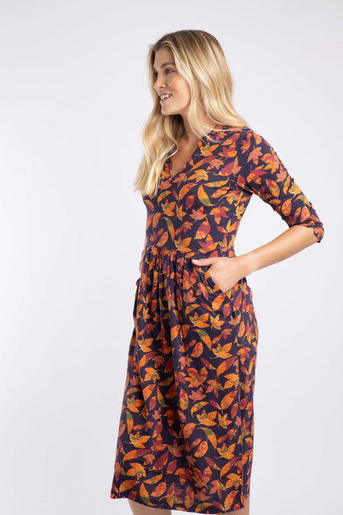 Weird Fish Isolde Printed Jersey Midi Dress Night Blue 203694