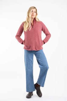 Weird Fish Sarah 1/4 Zip Two-Tone Textured Thermal Fleece 203756 GARN - Garnet Red