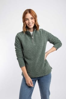 Weird Fish Sarah 1/4 Zip Two-Tone Textured Thermal Fleece 203756 MILGR - Military Green