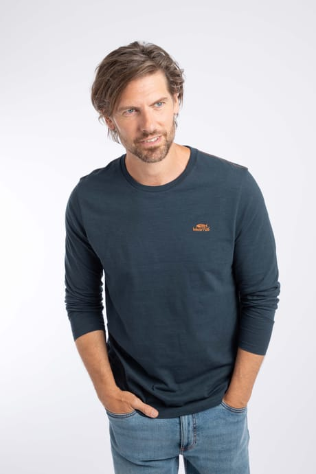 Weird Fish Fins Branded Slub Cotton Long Sleeve T-Shirt 203775 NVY - Navy
