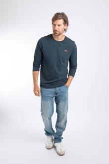 Weird Fish Fins Branded Slub Cotton Long Sleeve T-Shirt 203775 NVY - Navy